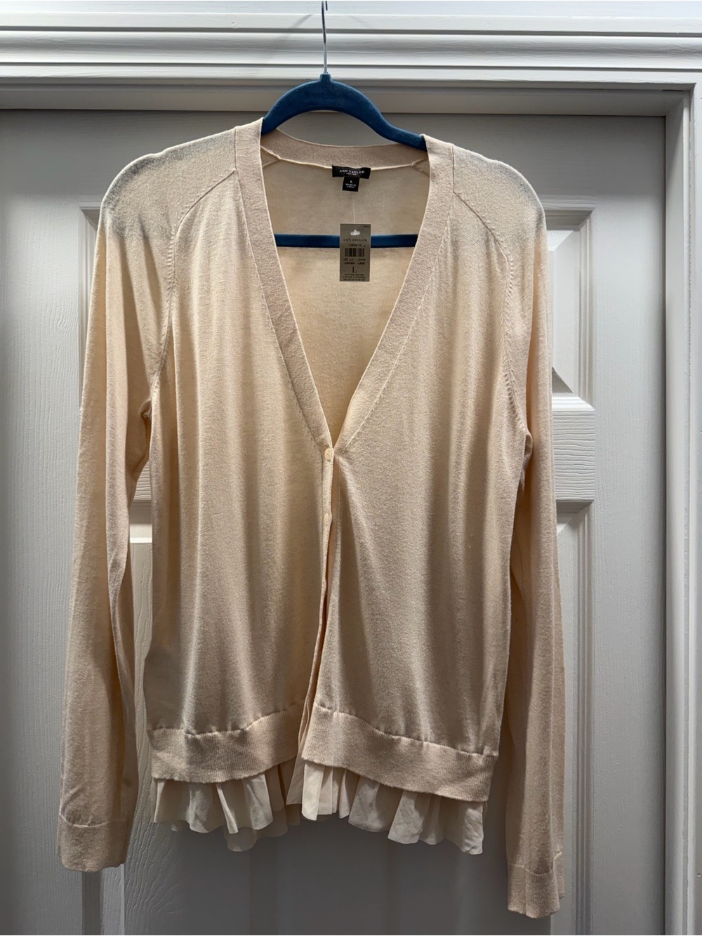 Ann Taylor Cream Ruffle-Hem Lightweight Cardigan - Large